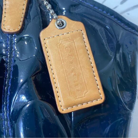 Coach Navy Blue Embossed Patent Leather Tote Bag #F14663 - Picture 4 of 8